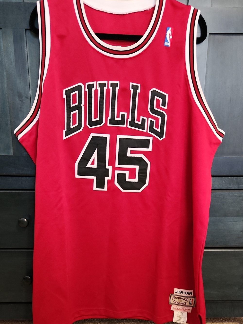Jordan Red and Black Bulls #45 Basketball Jersey